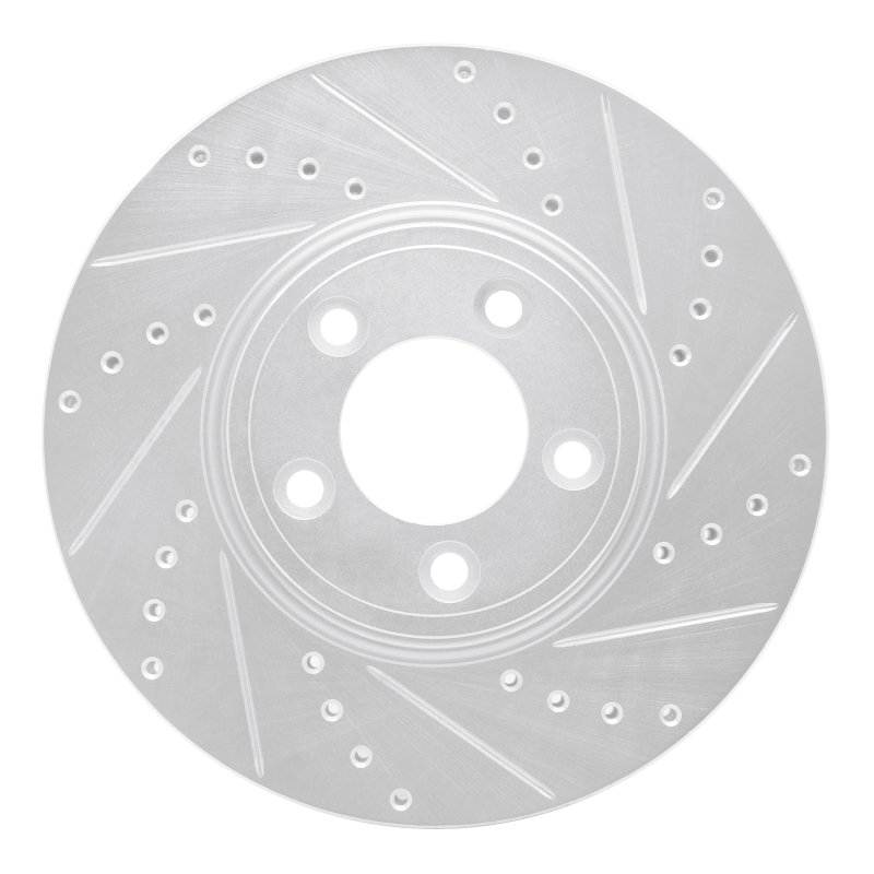 Jaguar S-Type Brake Rotor (1) - Front Right - R1 Concepts - Drilled & Slotted - Silver - `06-`08